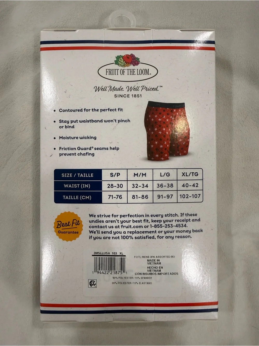 Fruit of the Loom Boxer Briefs Pack - Red & Navy Patriotic micro stretch America